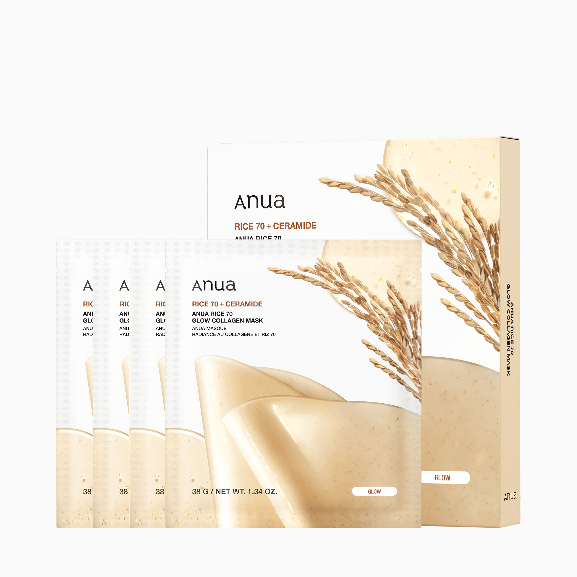 Anua US Sheet Mask 4ea Rice 70 Glow Collagen Mask
